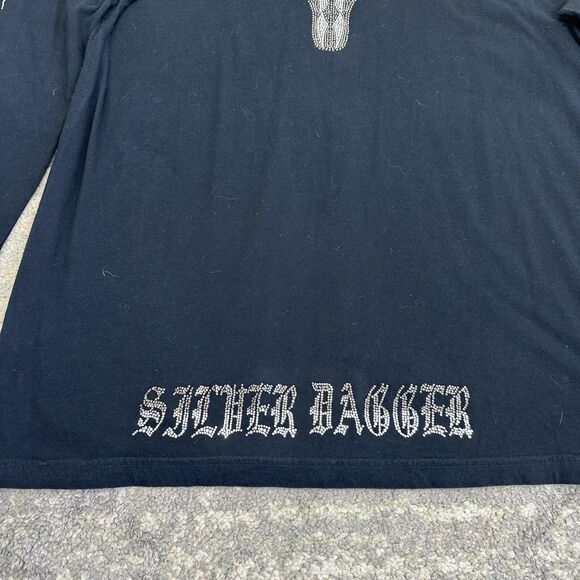 Silver Dagger Men's Embellished Ram Skull T-shirt Black 2XL Long Sleeve Biker - Picture 7 of 10